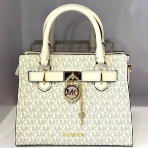 Michael Kors Hamilton Small Logo Satchel Bag Light Cream Multi